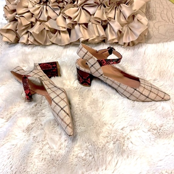 Mariko Anthropologie Marilou Plaid Snakeprint Colorblock Slingback Shoes Sz 7 - Picture 4 of 13